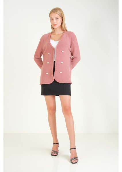 Kadın Biyeli Dekoratif Dümeli Tüylü Hırka Gül indirimleri