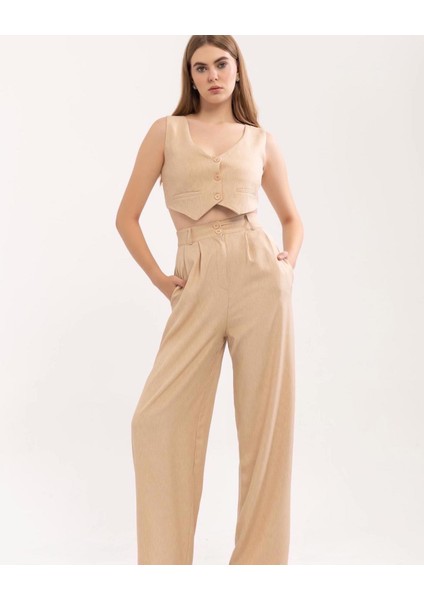Camel Casual Crop Yelek