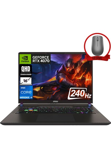 Msı Vector 16 Hx Intel Core I9 14900HX 40GB 2tb SSD RTX4070/8GB W11H 16" Qhd+ 240Hz Taşınabilir Bilgisayar A14VGG-271TR-A51 & Anzar Mouse