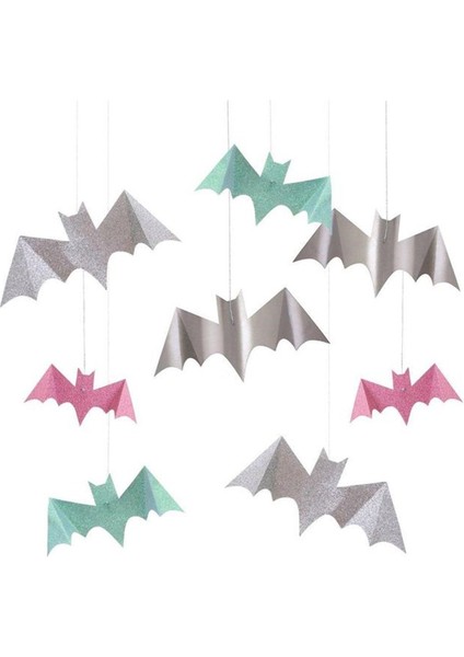- Pastel Halloween Glitter Hanging Bats - Pastel Renk Simli Asılan Yarasalar