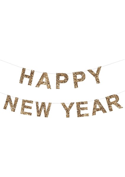 - Gold Glitter Happy New Year Garland - Altın Simli Happy New Year Asılan Süs