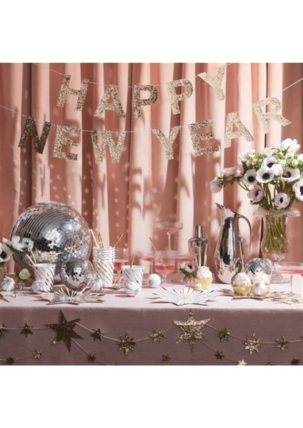 - Gold Glitter Happy New Year Garland - Altın Simli Happy New Year Asılan Süs