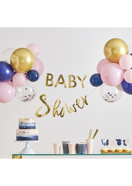 - Baby Shower Yazısı ve Balon Dekorlar - Altın