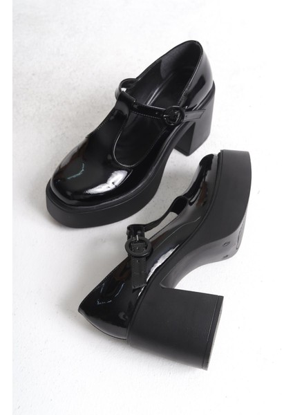 Redjane Siyah Rugan Retro Mary Jane Kemerli Yüksek Platform Topuklu Ayakkabı fiyatları