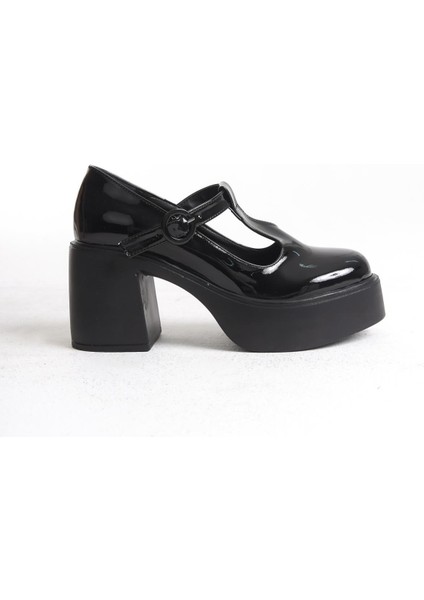 Redjane Siyah Rugan Retro Mary Jane Kemerli Yüksek Platform Topuklu Ayakkabı fırsatları
