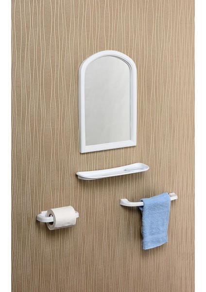 Banyo Ayna Seti 6 Parça Büyük Ayna Plastik Beyaz 56 x 42 cm