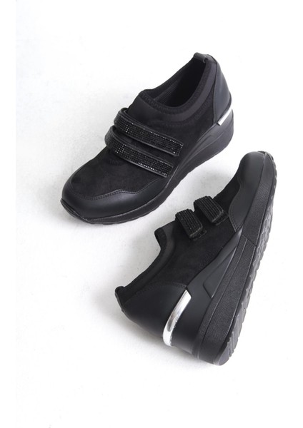 Stonestar Cırt Cırtlı Siyah Taşlı Sneaker Dolgu Topuklu Spor Ayakkabı fiyatları