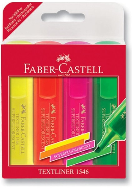 Faber Castell Şeffaf Gövde Fosforlu Kalem 1546 4'lü Poşet