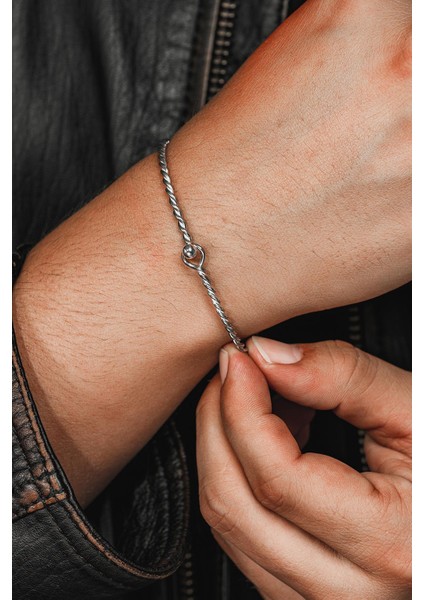 Erkek Gümüş Bileklik - El Yapımı Ince Gümüş Zahir Erkek Bileklik Kelepçe