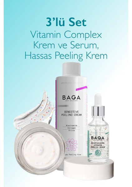 Vitamin Kompleks Krem & Vitamin Kompleks Serum & Hassas Peeling Krem 3'lü Set