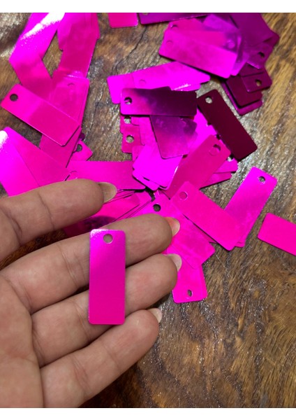 50 Adet 4 x 2 cm Fuşya Pembe Delikli Pul Payet Çanta Pulu