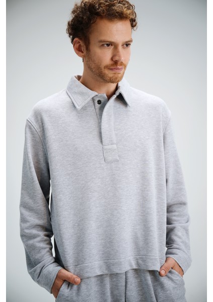 Erkek Timeless Polo Yaka Gri Sweatshirt