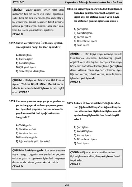 Ay Yıldız - Kaymakam Adaylığı Sınavı - Hukuk Çözümlü Soru Bankası modelleri