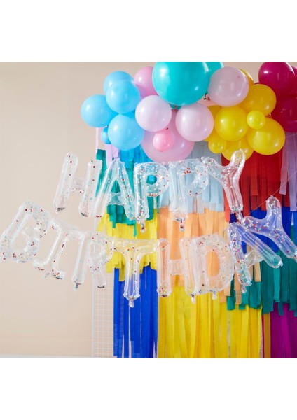 - Balloon Bunting Brights Confetti Clear Foil - Happy Birthday Balon - Renkli Konfetiler