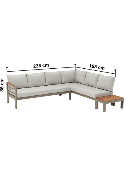 Palermo Alüminyum Bahçe Balkon Köşe Takımı + Ahşap Sehpa