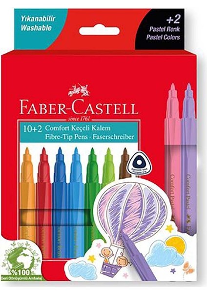 Faber Comfort Keçeli Kalem 10+2 Pastel Renk 5062000013000