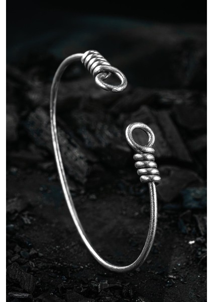 Erkek Gümüş Bileklik - El Yapımı Oksitli Gümüş Halat Tasarımlı Erkek Bileklik Kelepçe