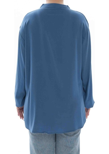 Mavi Bürümcük Kumaş Hakim Yaka Büyük Beden Kadın Gömlek fiyatları