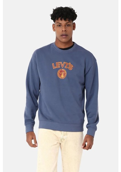 Erkek Bisiklet Yaka Mavi Sweatshirt - 38712-0287