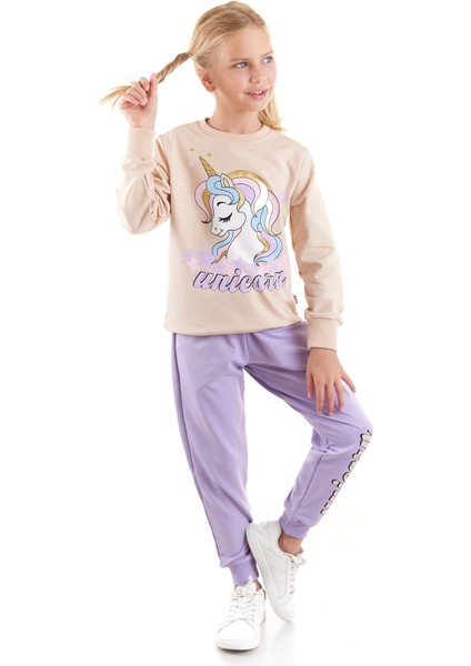 Kız Çocuk Unicorn Baskılı Trend Eşofman Takımı AK2541 modelleri