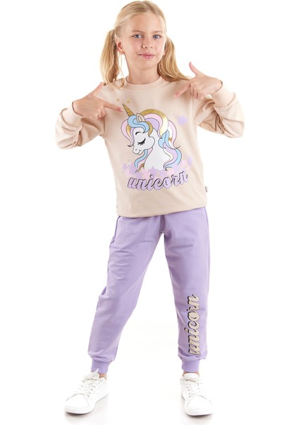 Kız Çocuk Unicorn Baskılı Trend Eşofman Takımı AK2541 indirimleri