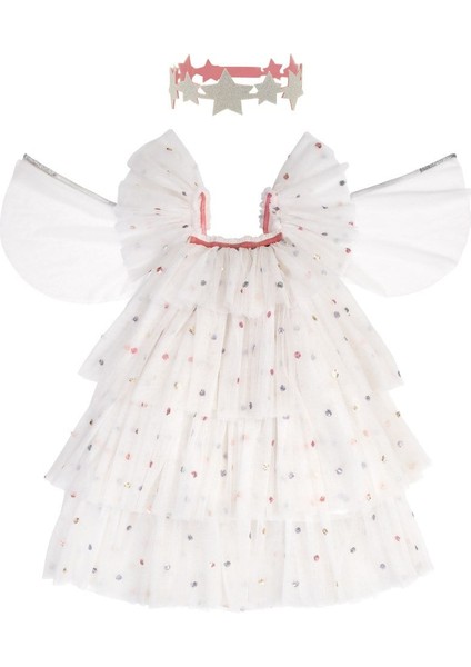- Sequin Tulle Angel Costume - 3 - 4 Years - Payetli Beyaz Elbise - 3-4 Yaş