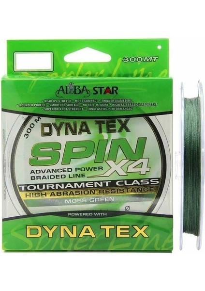 Albastar Dyna Tex Spin 4x 0.14 mm 300M 4 Örgü Ip Misina Yeşil 5.45 kg Çeker