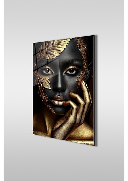 Gold Lotus Dekoratif Dikey Cam Tablo