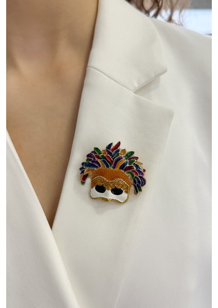 Mineli Renkli Maske Broş (En:5cm Boy:4cm)
