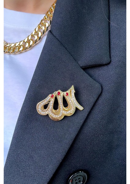 Allah Yazılı Taşlı Broş