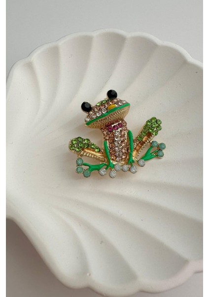 Altın Rengi Taşlı Kurbağa Broş (En:4 cm Boy:3,5 cm) fırsatları