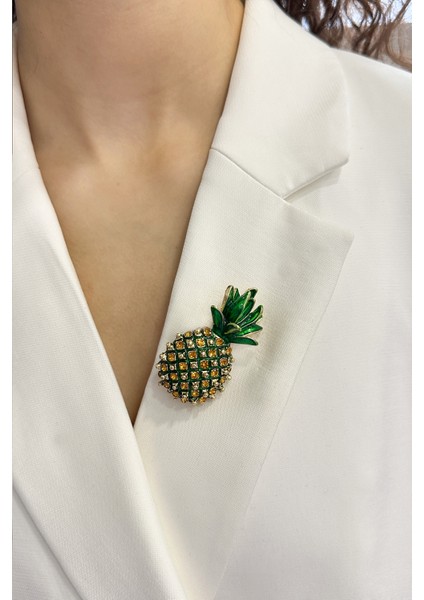 Taşlı Mineli Ananas Broş (En:3 Boy:5cm)