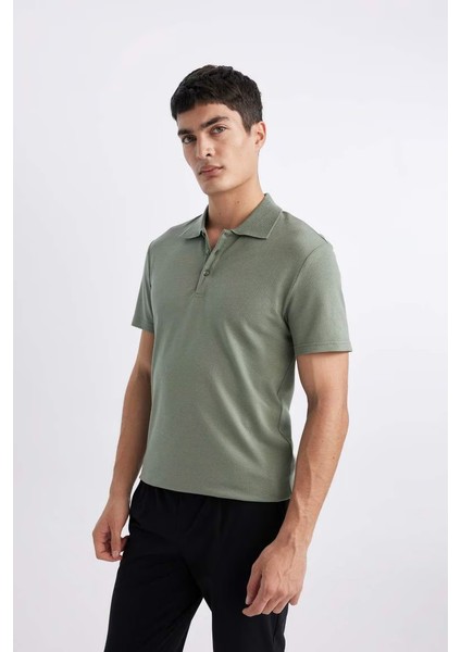 Slim Fit Polo Yaka Basic Kısa Kollu Pamuklu Tişört Parlak Yeşil