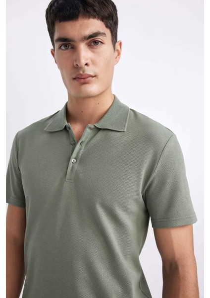 Slim Fit Polo Yaka Basic Kısa Kollu Pamuklu Tişört Parlak Yeşil