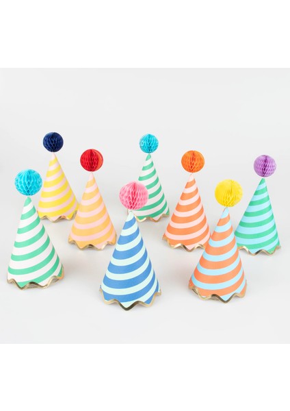 - Stripe Party Hats - Çizgili Parti Şapkaları (8'li)