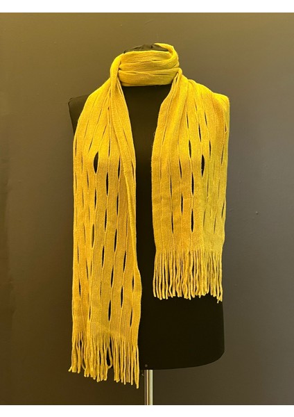 Hardal Sarısı Desenli %100 Pamuk Kadın Şal Fular 170X23 cm modelleri