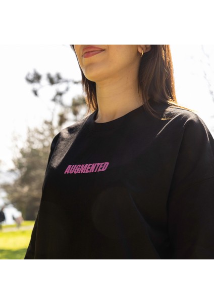 Kadın Siyah Augmented Bisiklet Yaka T-Shirt