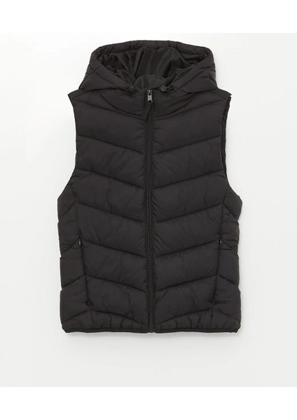 Vision yeni Siyah Kadın Kapüşonlu Düz Şişme Yelek modelleri