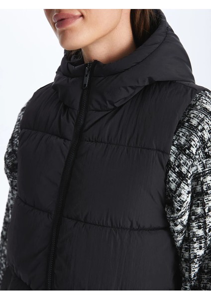 Vision yeni Siyah Kadın Kapüşonlu Düz Şişme Yelek fiyatları