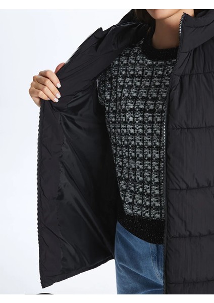 Vision yeni Siyah Kadın Kapüşonlu Düz Şişme Yelek modelleri