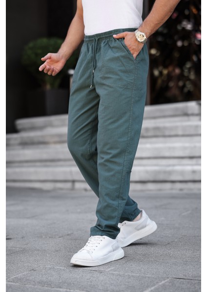 3A Moda Haki Renk Erkek Yazlık Keten Karışımı Relaxed Pantolon fiyatları