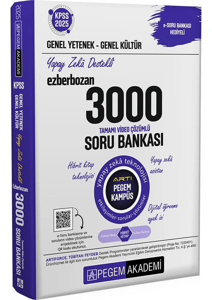 Pegem Akademi Yayıncılık 2025 KPSS Genel Yetenek Genel Kültür Ezberbozan 3000 Tamamı Çözümlü Soru Bankası