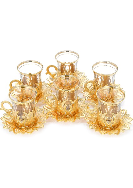 Ahsen 6 Lı Çay Bardağı Seti Gold