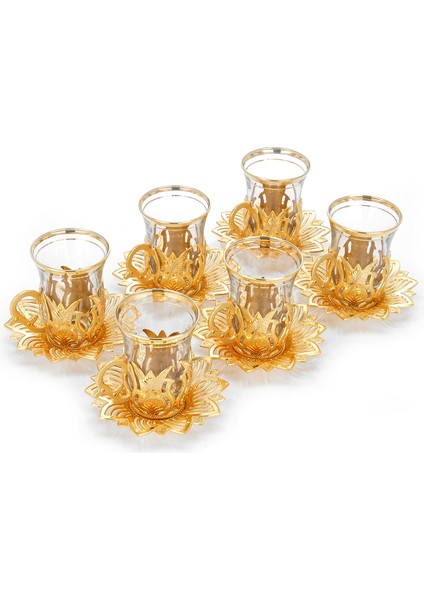 Ahsen 6 Lı Çay Bardağı Seti Gold