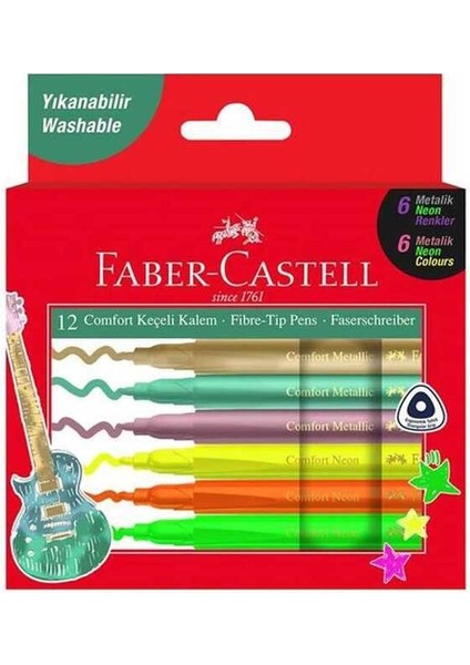 Keçeli Kalem Comfort Metalik ve Neon 12'li