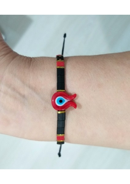 Kırmızı Lale Şeklinde Murano Cam Nazar Boncuklu Hematit Doğaltaşlı Miyuki Tila Bileklik modelleri