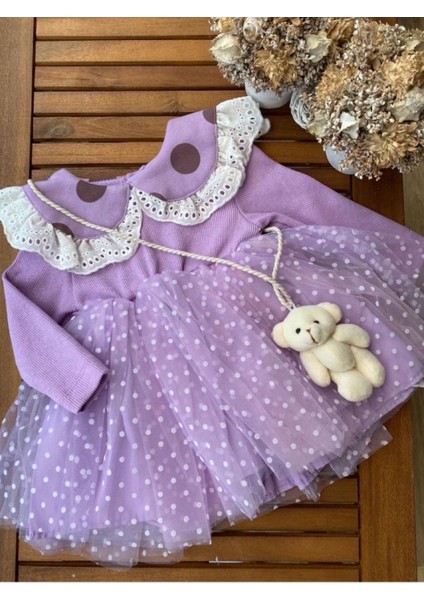 Babyaden Clarissa Puantiye Tüllü Teddy Ayıcıklı Doğum Günü Parti Mevlüt Uzun Kollu Bebek Elbise modelleri