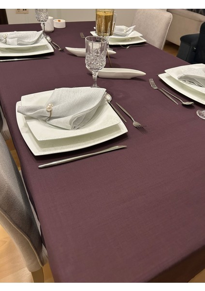 Polyester Keten Dertsiz Masa Örtüsü Mürdüm + 6 Peçete modelleri
