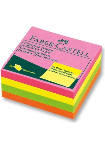 Faber Castell Yapışkan Notluk 50X50MM Karışık Fosforlu Renkli