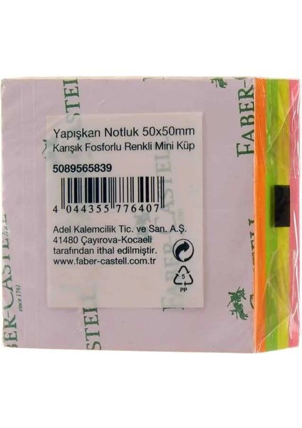 Faber Castell Yapışkan Notluk 50X50MM Karışık Fosforlu Renkli